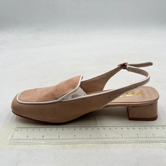 YDN Beige Square Toe Block Low Heels Slingback Formal Loafer Dressy Pump - Picture 2 of 8